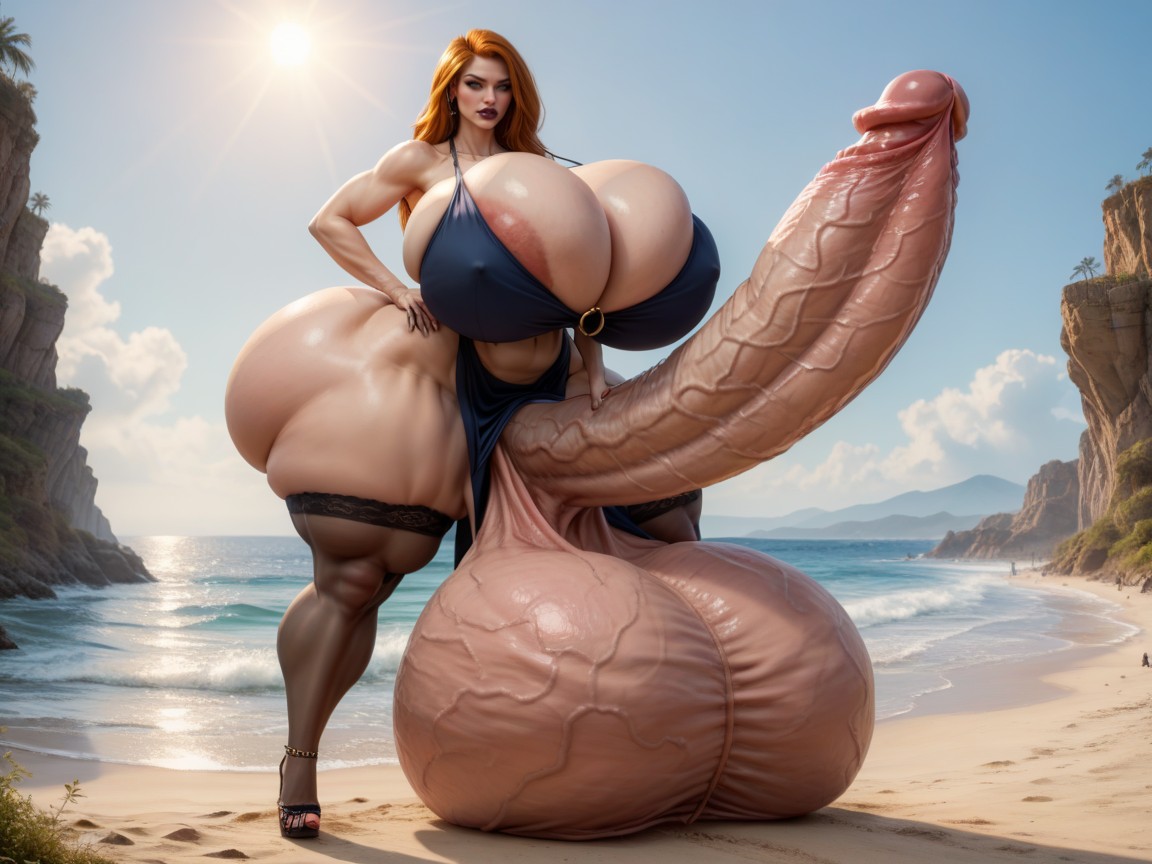 Hyper Breasts Expansion, Cock Wider Than Torso, Gorgeous Face Shemale AI Porn
