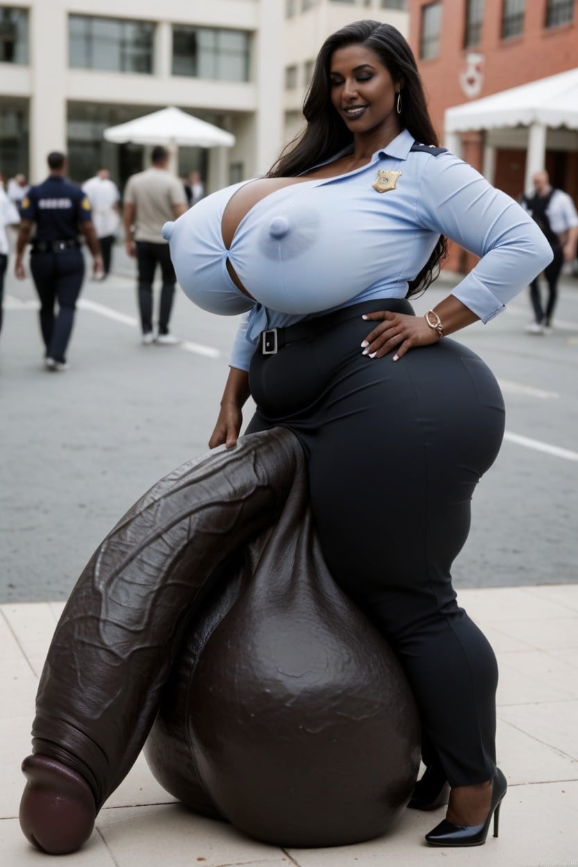 Police, Erect Nipples, Thick Dark Lips Shemale AI Porn