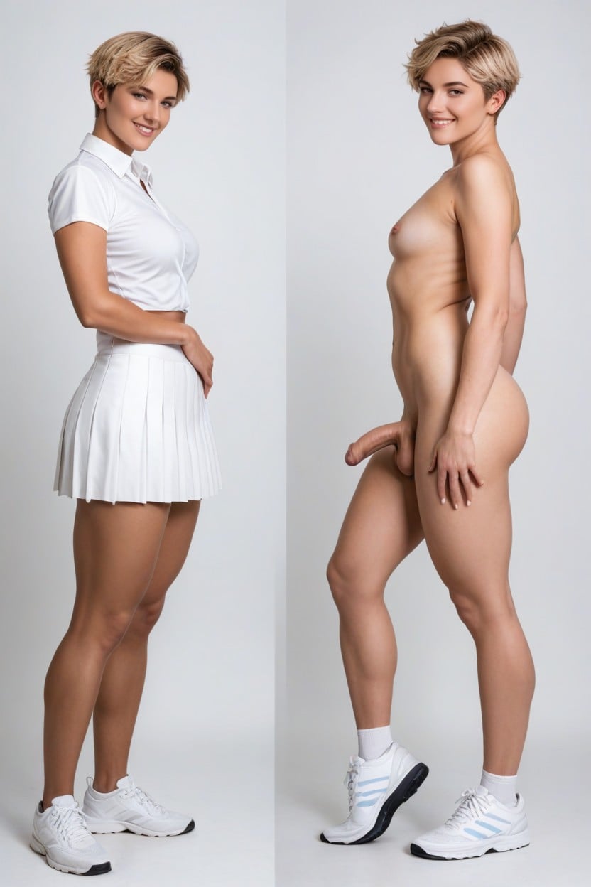 Two Views, Feminine Male, Plain White Background Shemale AI Porn
