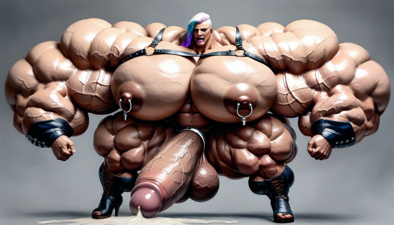 Hyper Gigantic Muscles, Oiled Skin, Giant Torso Shemale AI Porn