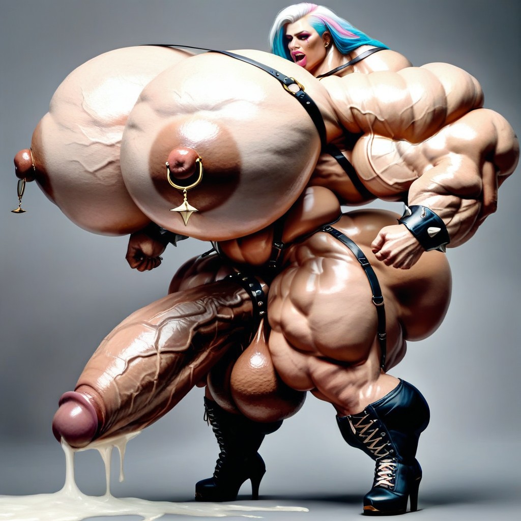 Pierced Nipples, Hyper Gigantic Muscles, Pénis Hyper Long Et Impossible Porno IA transsexuelle