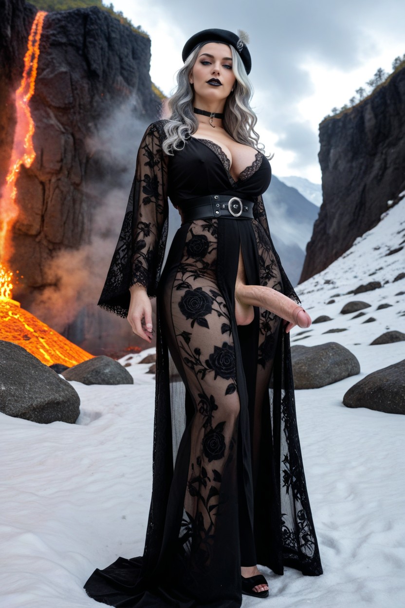 Solo Futa, Massive Natural Ass, Black Lacy Kimono Shemale AI Porn