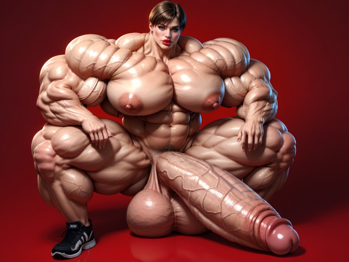 Gigantic Huge Muscles, Hyper Supersized Penis, Super Swollen Large Bimbo Lips Shemale AI Porn