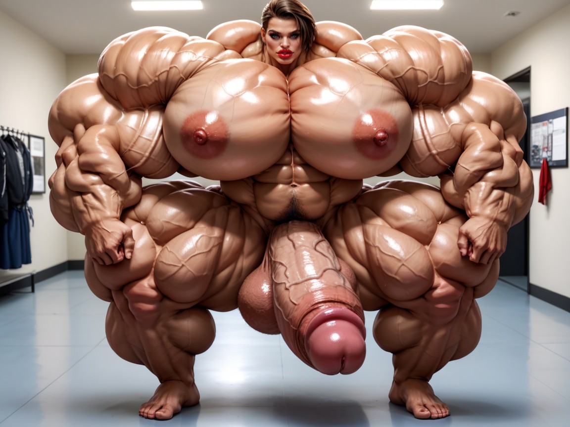 Sexy Face, Hyper Futanari With Hyper Gigantic Penis, Hyper Massive Muscular Thighs Shemale AI Porn