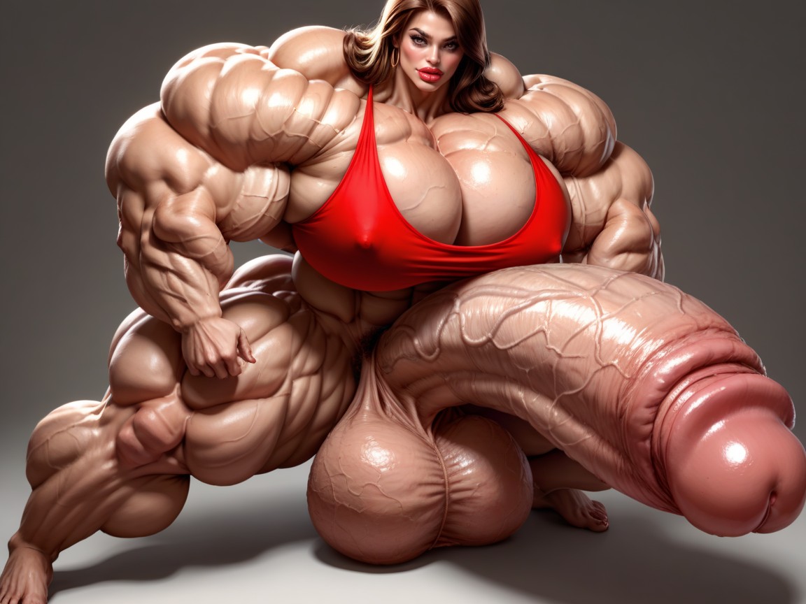 Penis Bigger Than Body, Gigantic Huge Muscles, Gigantic Breasts Shemale AI Porn