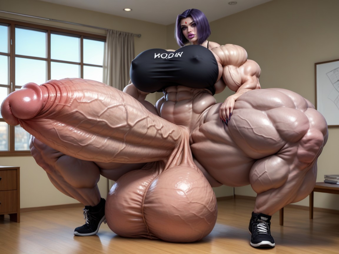 Hyper Supersized Penis, Hyper Gigantic Balls, Hyper Swollen Large Bimbo Lips Shemale AI Porn