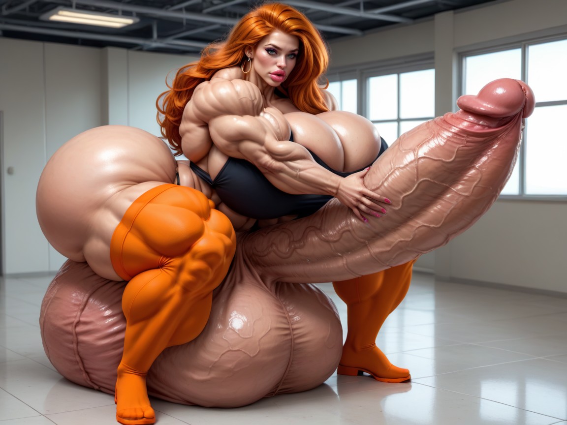 Growing, Hyper Supersized Penis, Full Body View Shemale AI Porn