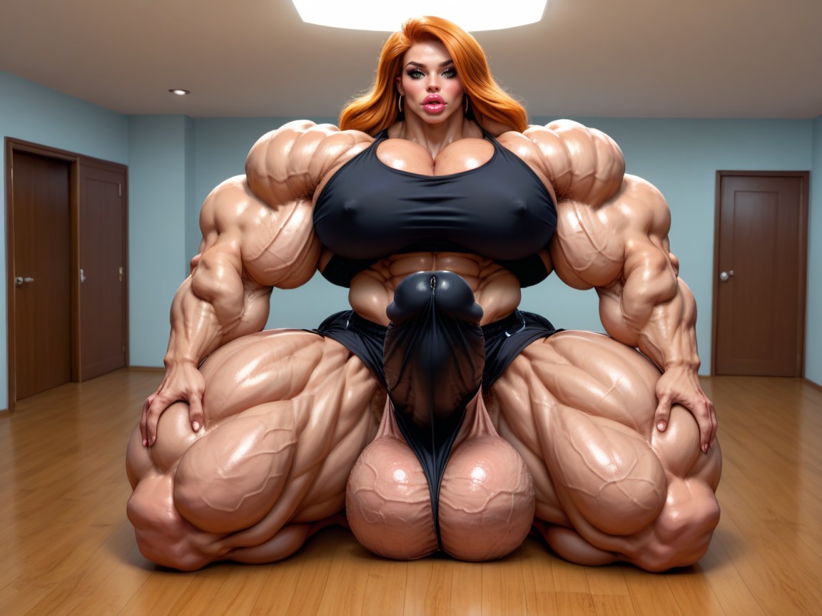 Hyper Thick Muscles, Erection Above Her Own Head, Ginger Shemale AI Porn