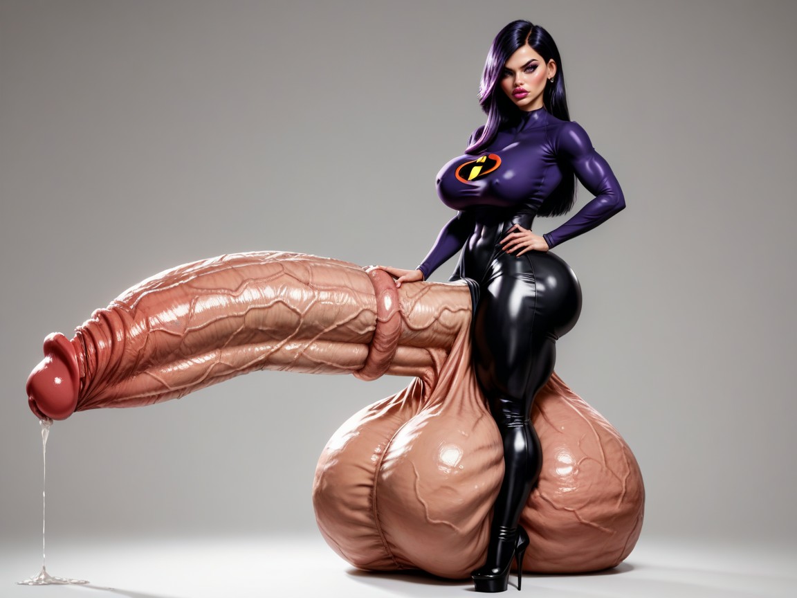 Sexy Face, Hyper Gigantic Balls, Hyper Long Cock Hitting The Sky Shemale AI Porn