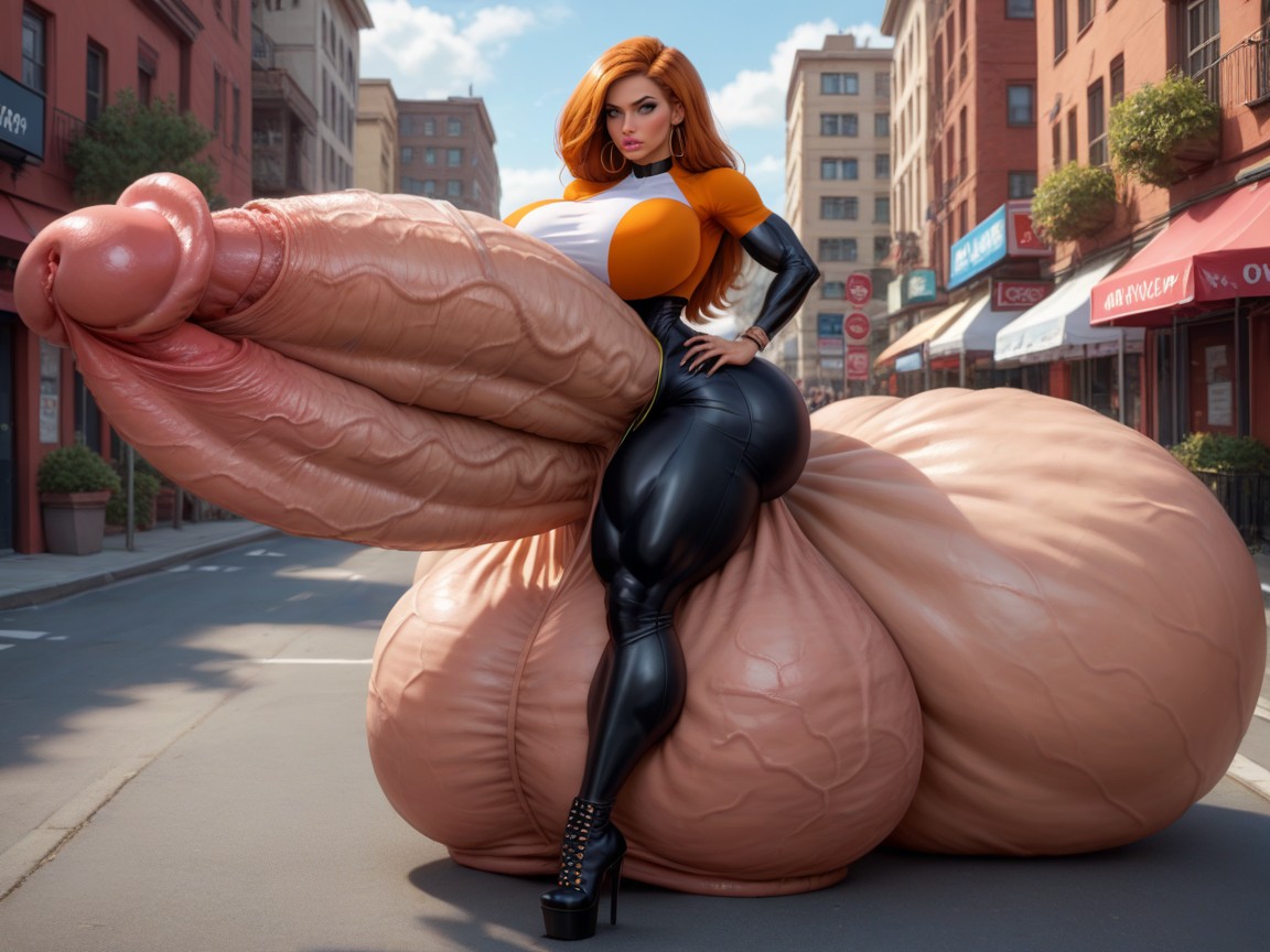 Hyper Gigantic Huge Thick Dick, Gigantic Massive Futanari Hyper Cock, Full Body Shot Shemale AI Porn