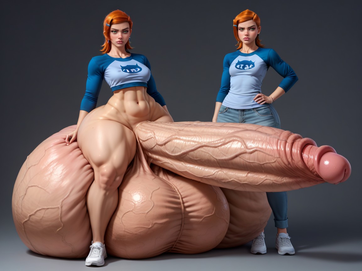 Hyper Thick Veiny Detailed Monster Cock, Hyper Gigantic Hips, Gigantic Massive Futanari Hyper Cock Shemale AI Porn