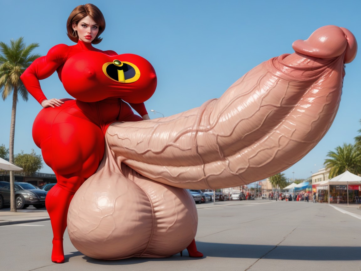 Penis Fills Up Entire Street, Cock Growth, Helen Parr From Incredibles Shemale AI Porn