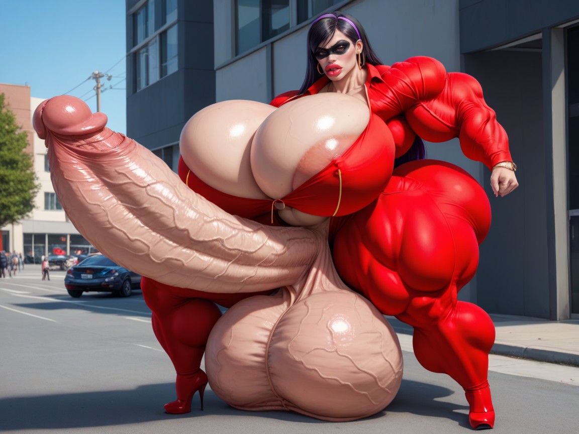Hyper Gigantic Balls Expansion, Gigantic Massive Futanari Hyper Cock, Full Body Shot Shemale AI Porn