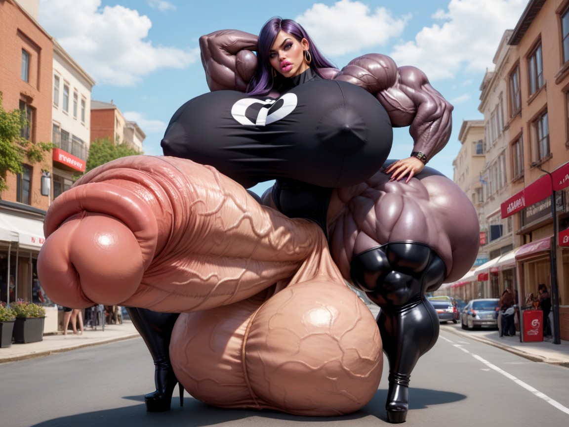 Extremely Wide Cock, Hyper Long Thick Veiny Cock, Colossal Breast Shemale AI Porn