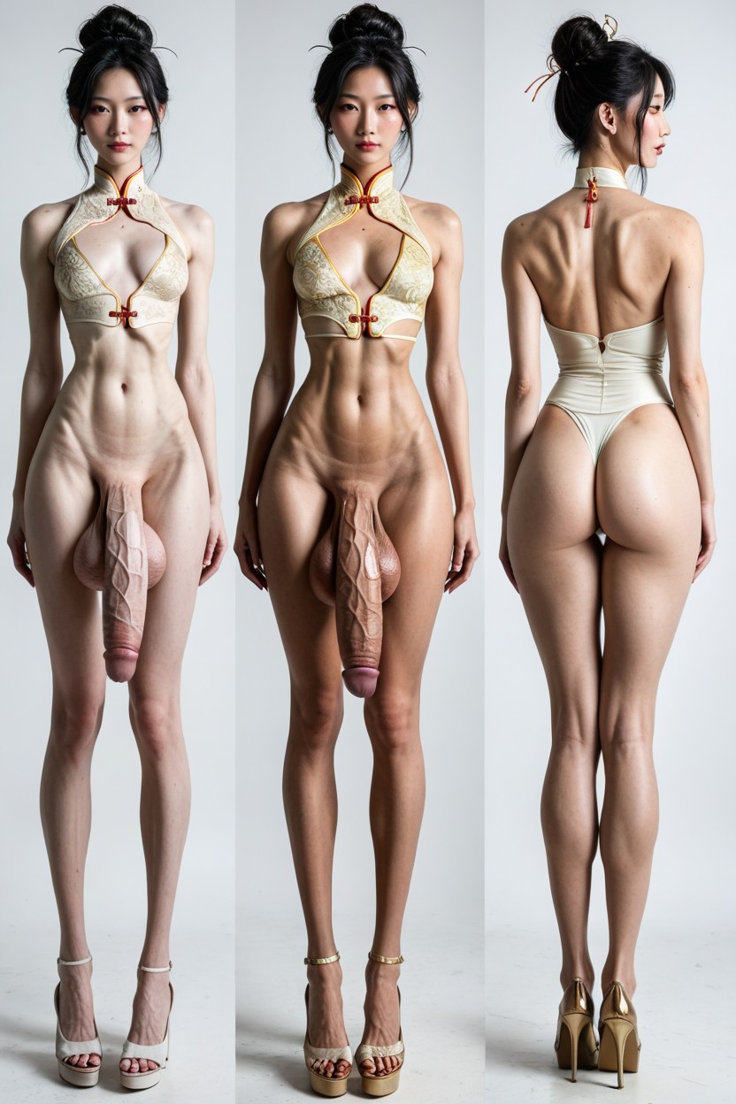 Albino Skin Tone, Futanari, Huge Flaccid Cock Shemale AI Porn