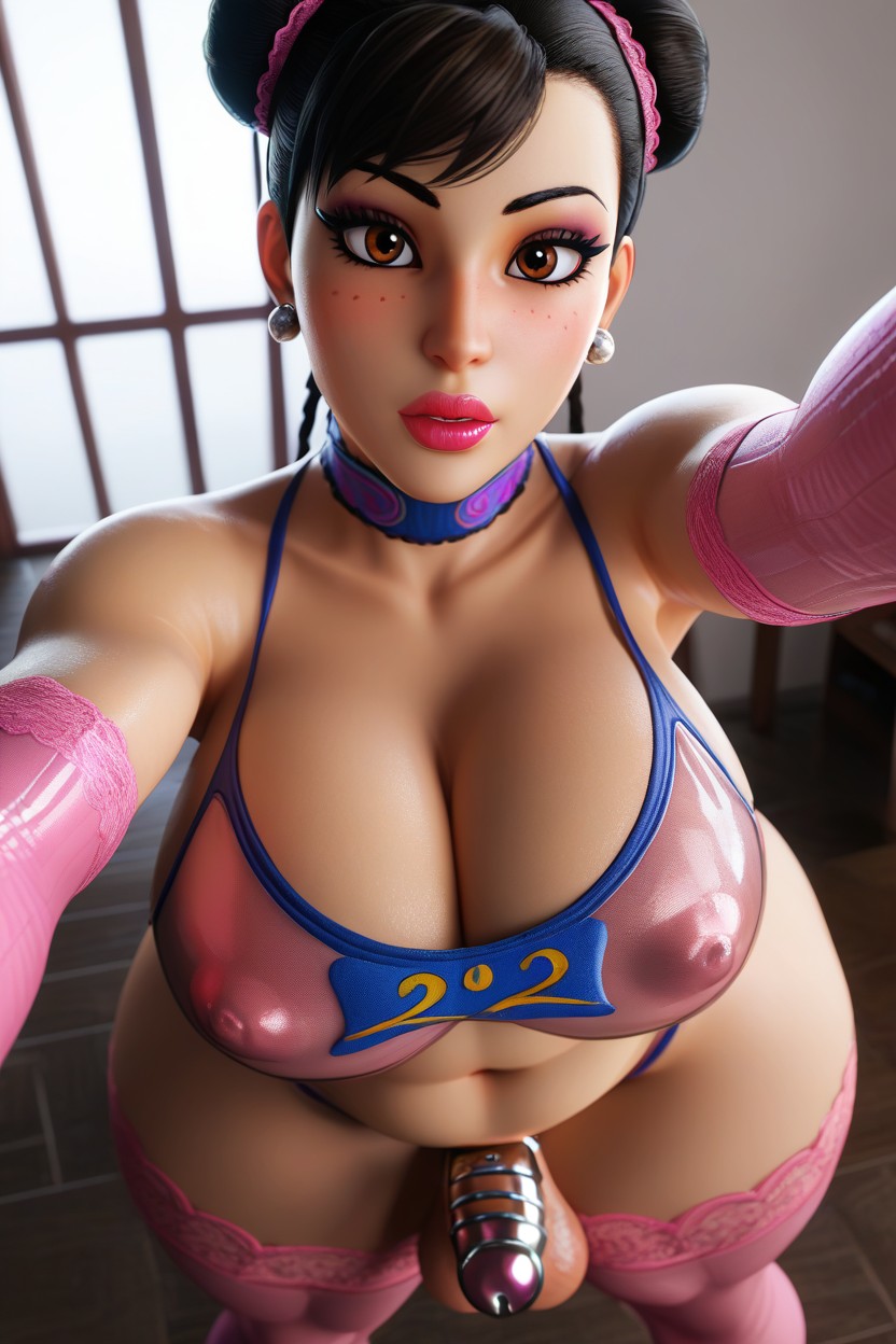 Plump, Chun Li, Pink Latex Sleeve Covers Shemale AI Porn