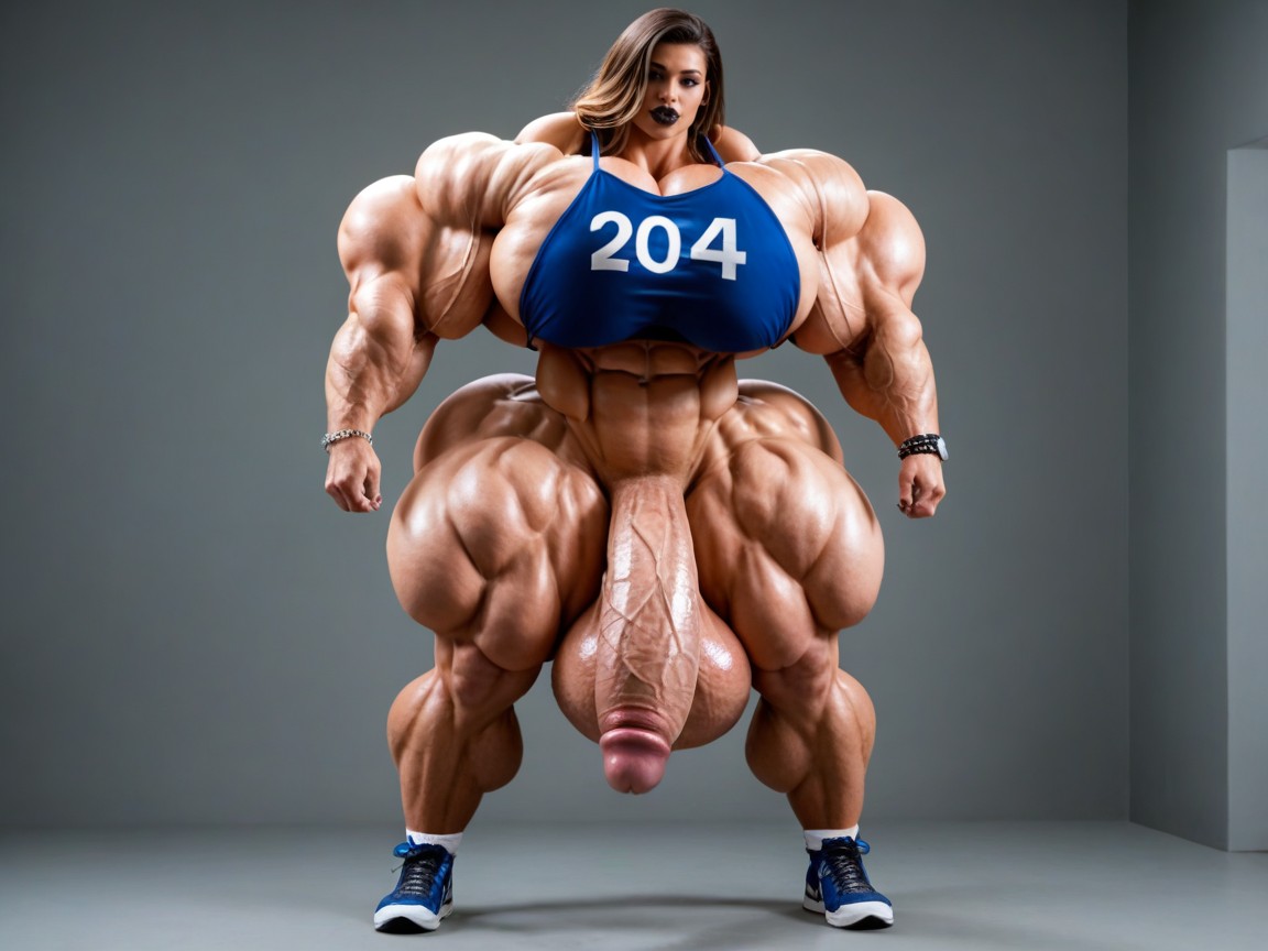 Dark Tan Skin, Hyper Muscles, Hyper Enormous Balls Shemale AI Porn