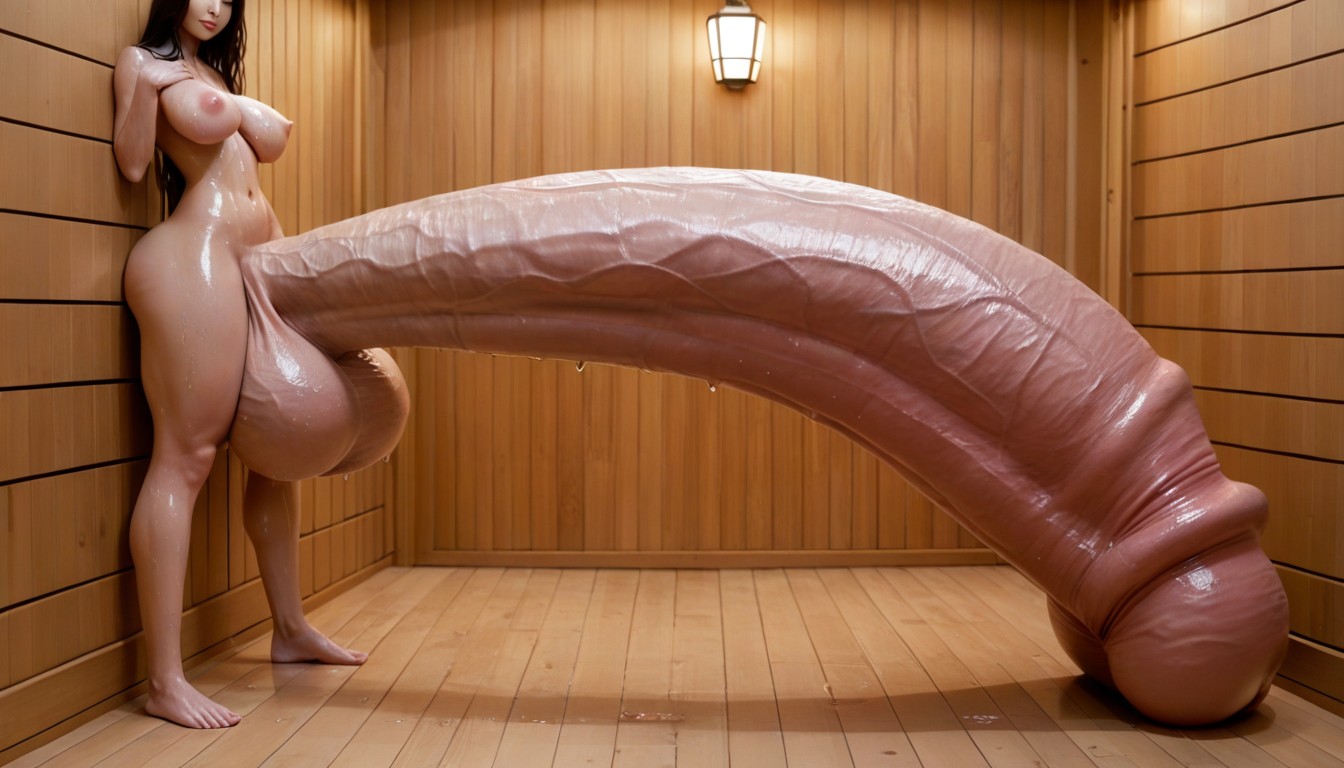 Hyper Oiled Skin, Impossibly Long Hyper Penis, Very Shoulders Shemale AI Porn