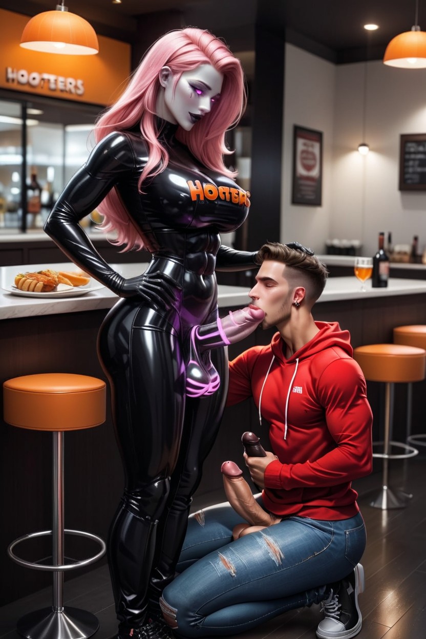 Kneeling Man Wears Sweatshirt And Jeans Shemale AI Porn