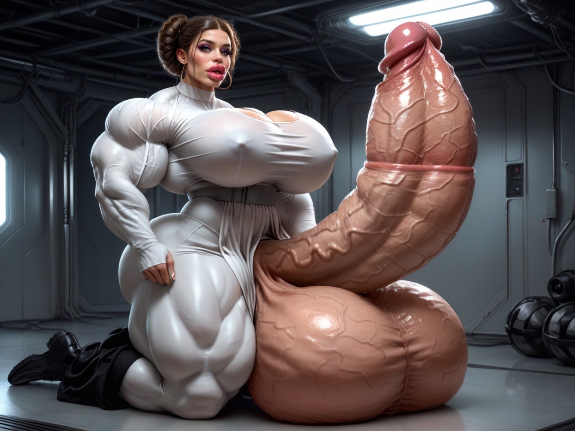 Looking At Penis, Nude Hyper Futanari With Hyper Gigantic Penis, Hyper Impossibly Gigantic Girthy Penis Shemale AI Porn