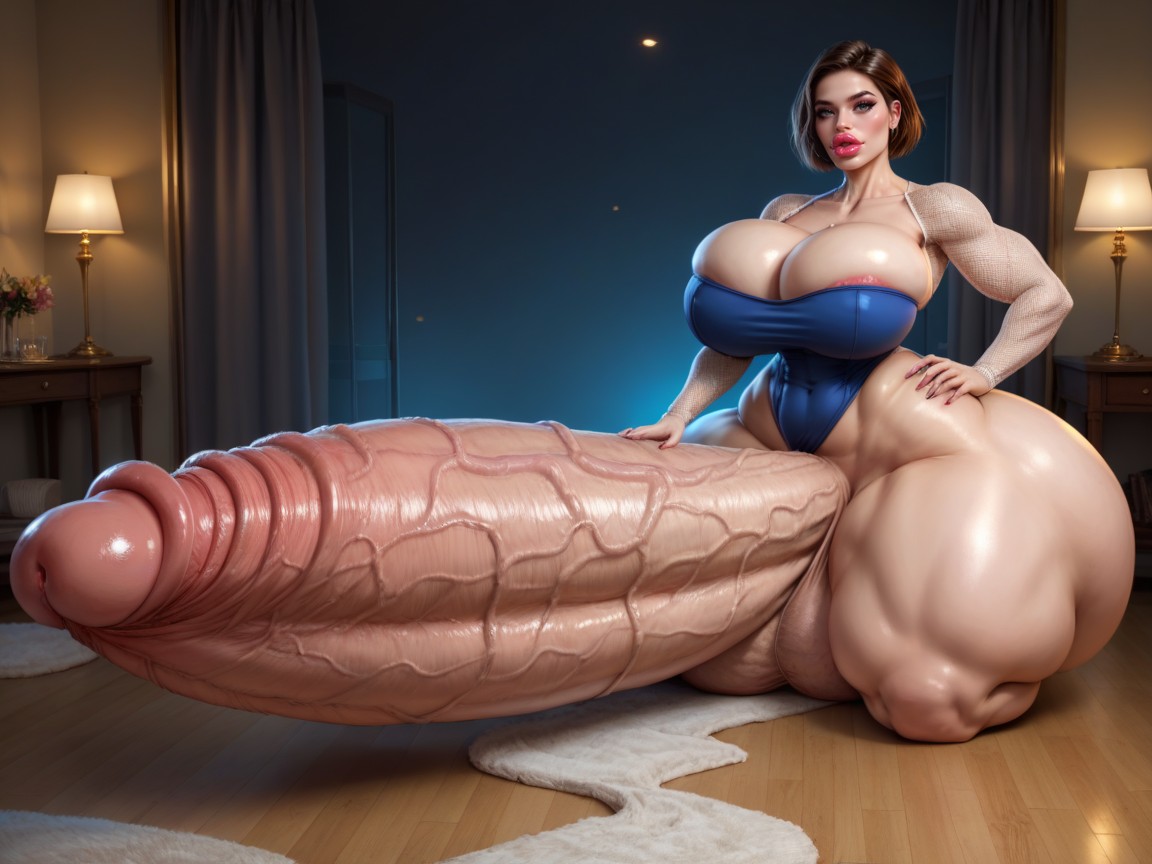 Hyper Gigantic Lips, Full Body View, Hyper Absurdly Enormous Balls Shemale AI Porn