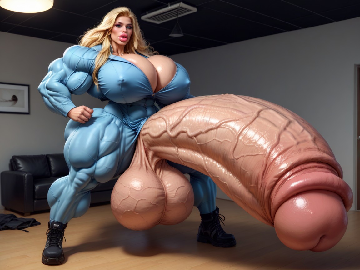 Rounded Breast, Giant Bulging Penis, Full Body View Shemale AI Porn
