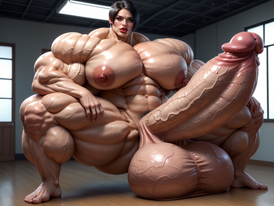 Hyper Monstrous Muscle, Hyper Gigantic Lips, Hyper Gigantic Testicles Shemale AI Porn