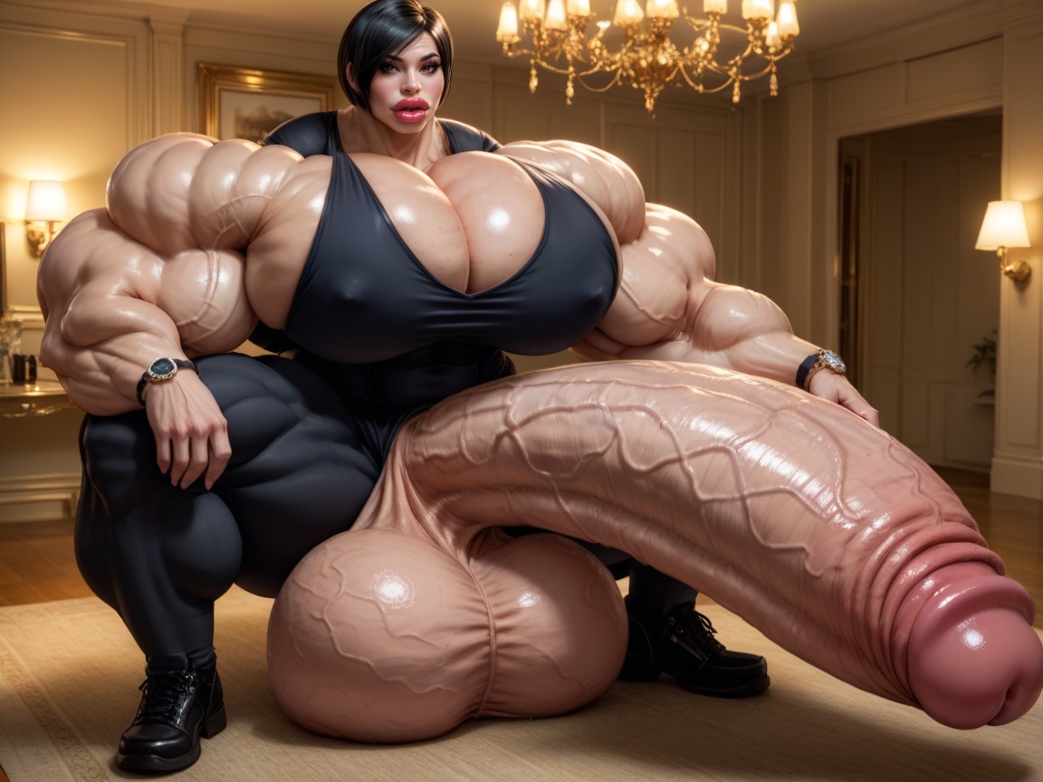 Hyper Gigantic Swollen Bimbo Lips, Penis Is Just Way Too Gigantic, Balls Are Big Enough To Touch The Floor Shemale AI Porn