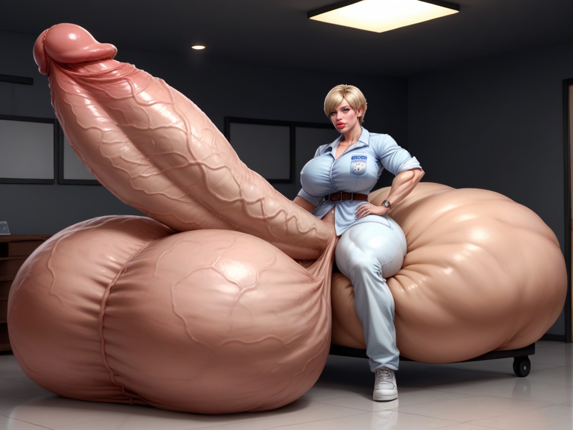 Hyper Gigantic Swollen Bimbo Lips, Nude Hyper Futanari With Hyper Gigantic Penis, Gorgeous Face Shemale AI Porn