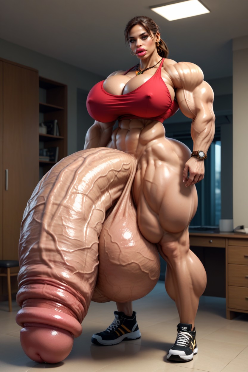 Super Model, Balls Are Big Enough To Touch The Floor, Hyper Gigantic Testicles Shemale AI Porn