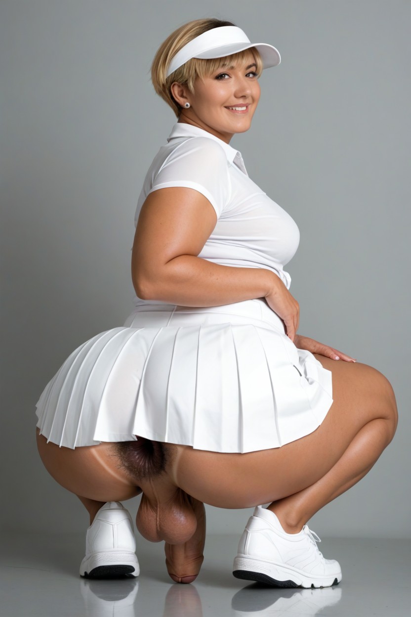 White Pleated Skirt, Straight Shortcut Hair, Full Body Porno shemale IA
