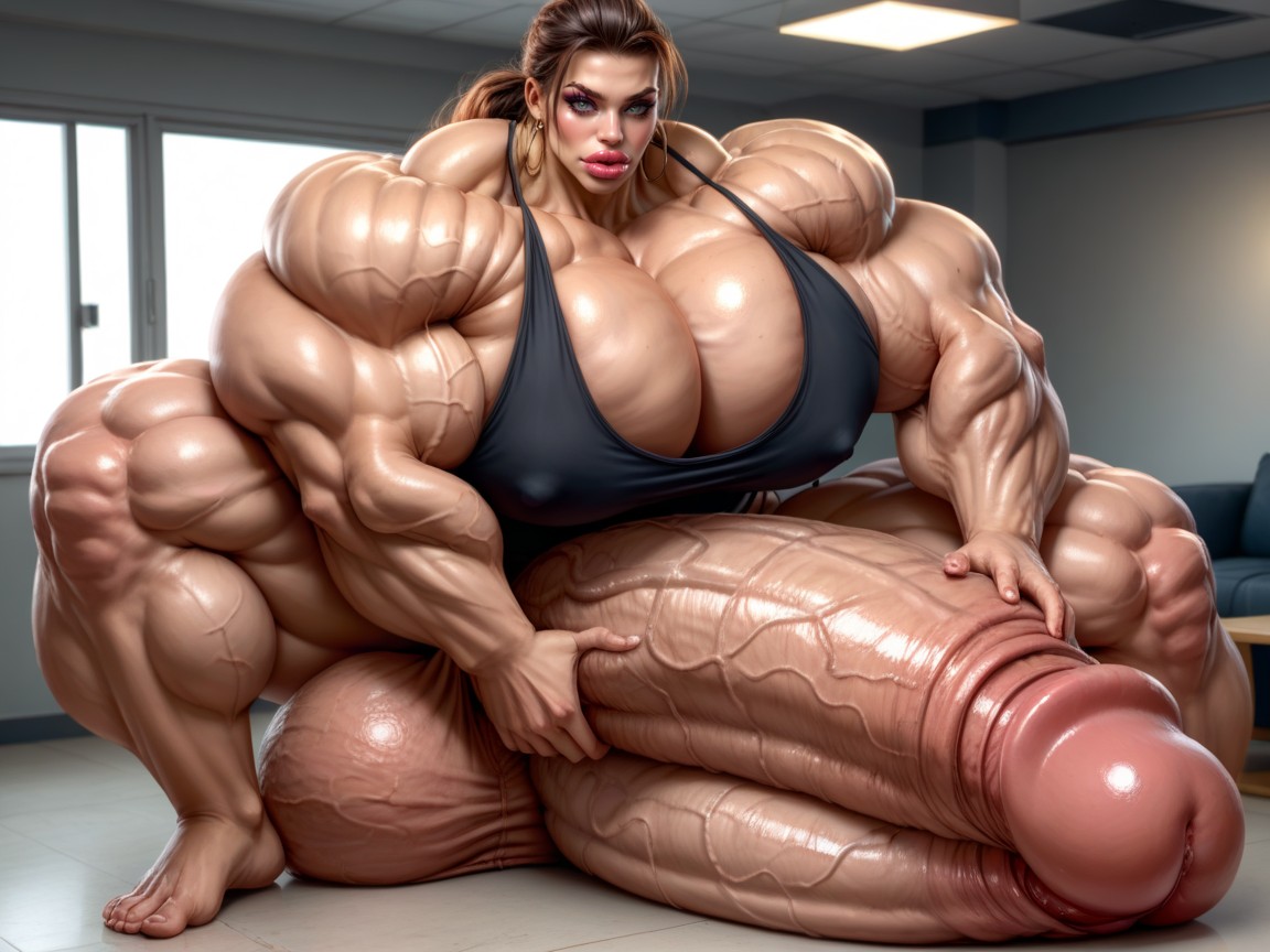 Hyper Monstrous Muscle, Full Body View, Cosplay Shemale AI Porn