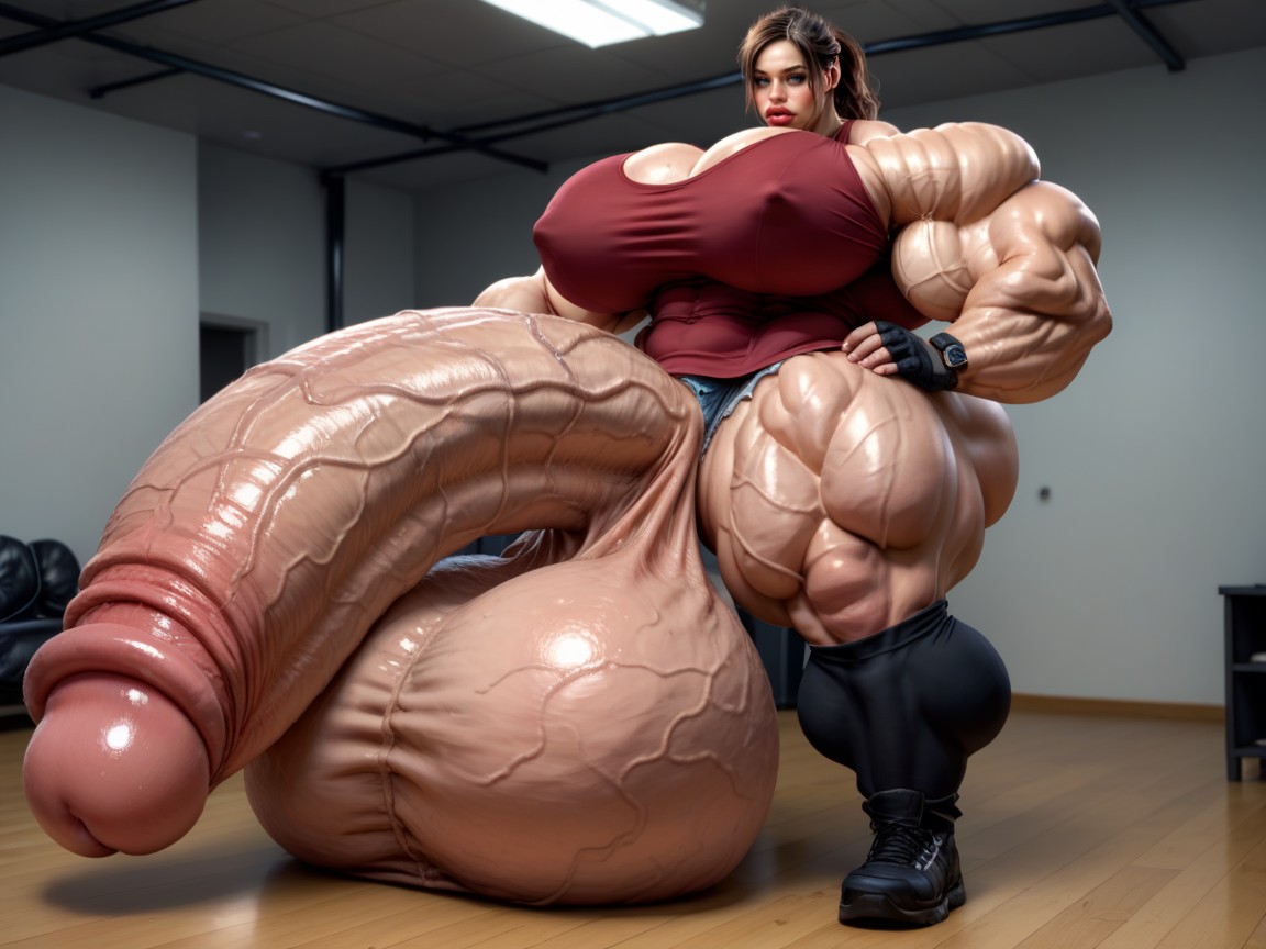 Hyper Biggest Biceps, Hyper Gigantic Testicles, Penis The Size Of The Room Shemale AI Porn