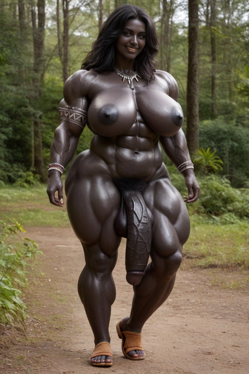 Huge Muscular Arms, Round Fat Black Testicles, Hairy Legs Shemale AI Porn