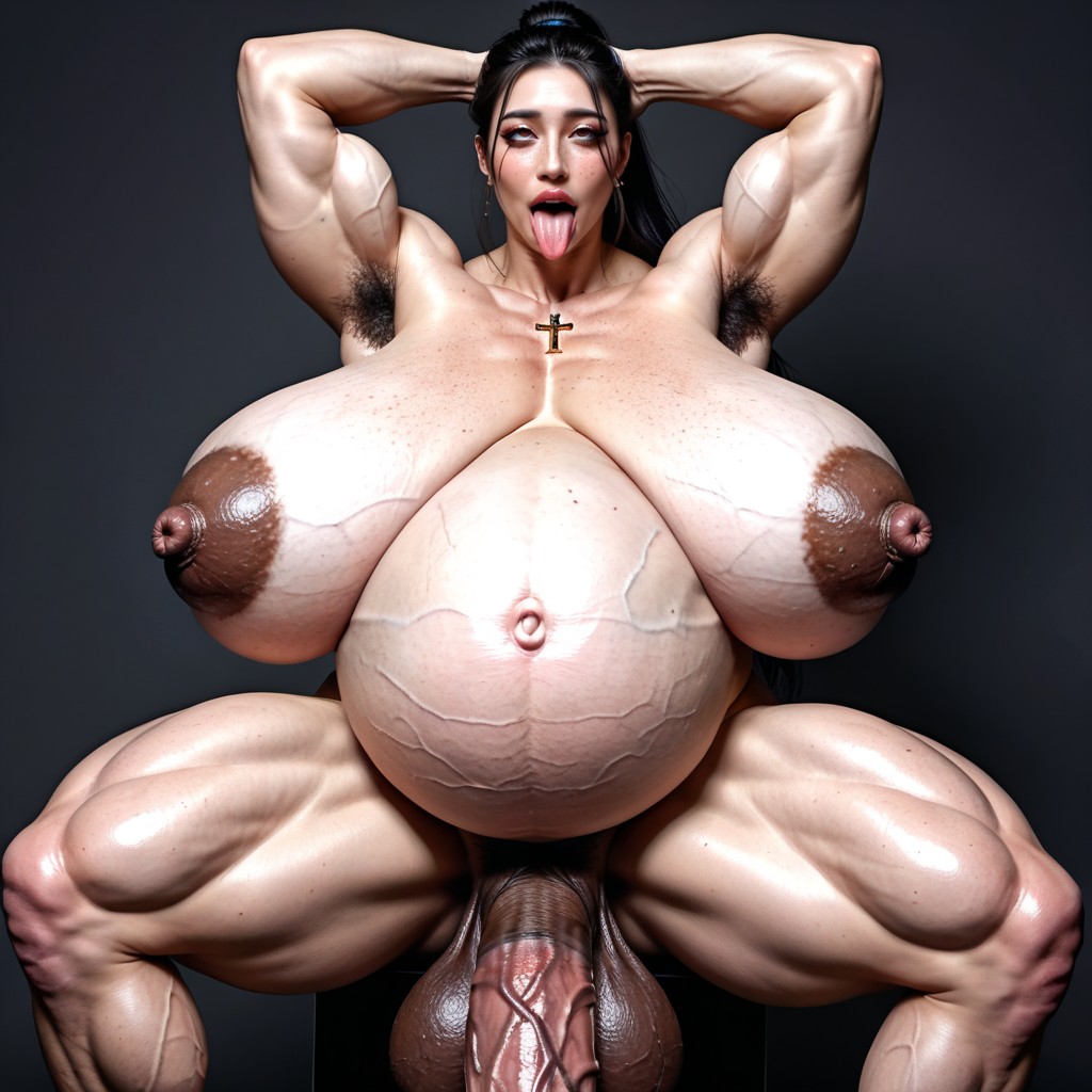 Hyper Dense Bushy Hairy Groin, Dark Stretch Marks On Boobs, Belly Bump Shemale AI Porn
