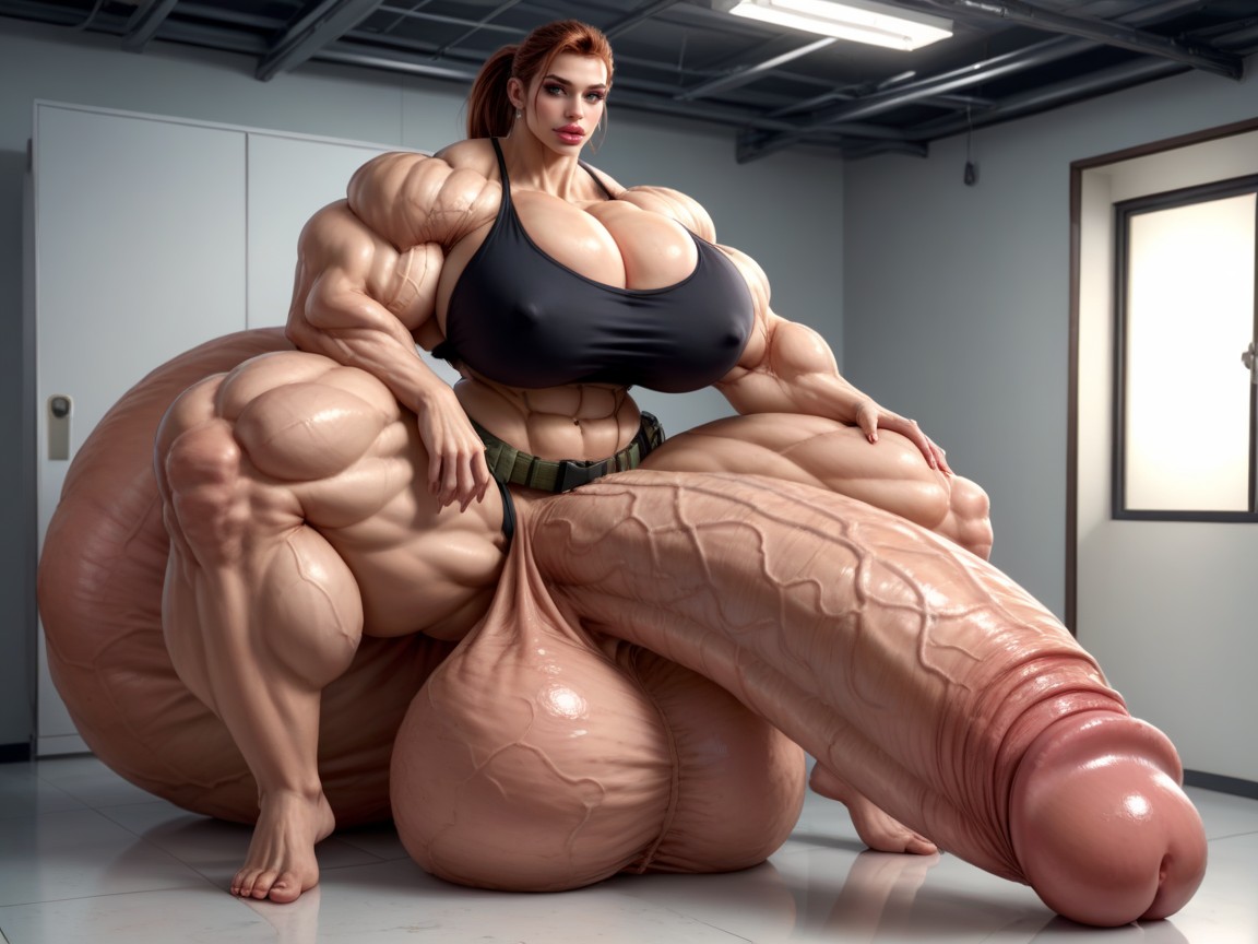 Hyper Long Penis, Hyper Absurdly Oversized Wide Penis, Testicles Are Just Too Gigantic Shemale AI Porn