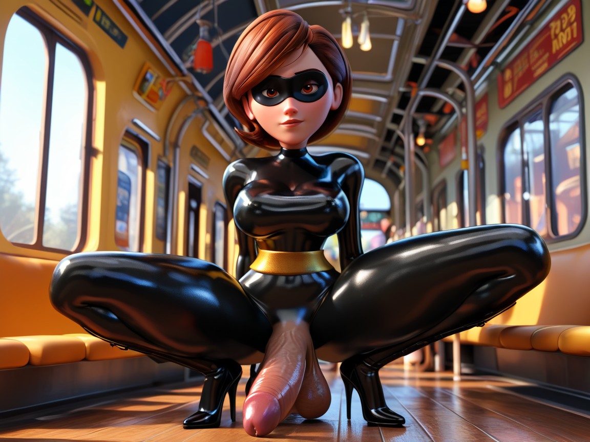 In A Train Station, Hyper-massive Thick Thighs, Shiny Shemale AI Porn