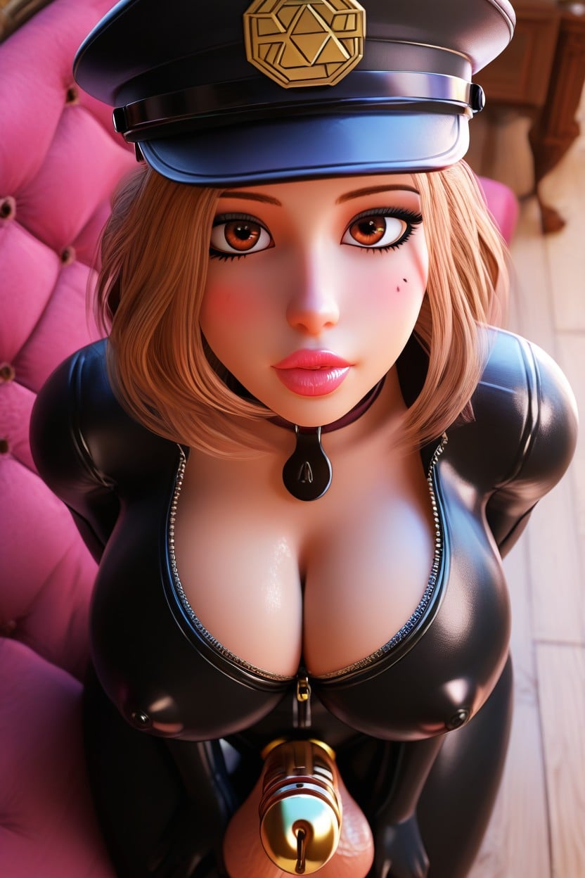 Bimbo, Hyper Full Lips, Black Latex Body Suit Shemale AI Porn