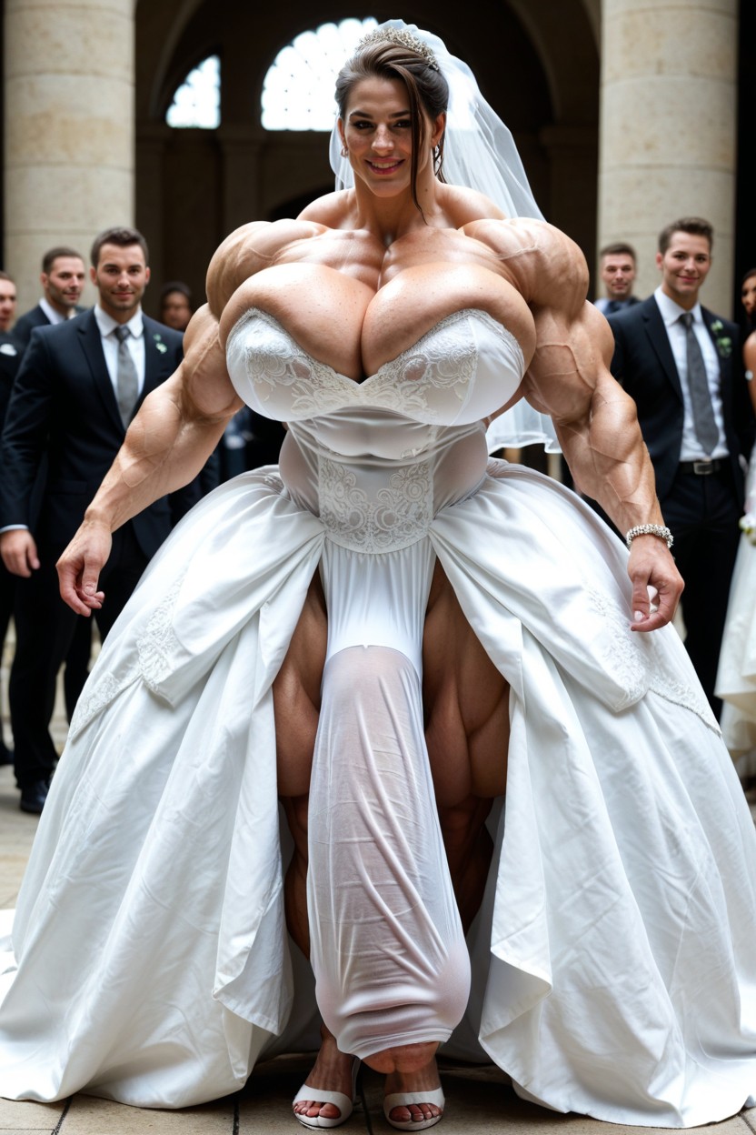 Hyper Large Muscles, Slight Smirk, Brunette Shemale AI Porn