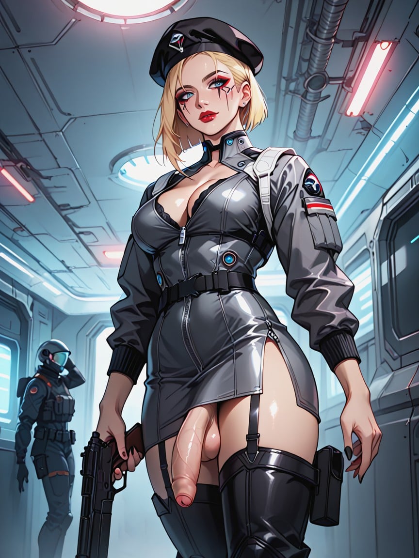 Bulky Utility Belt, Black Beret, Small Ass Shemale AI Porn