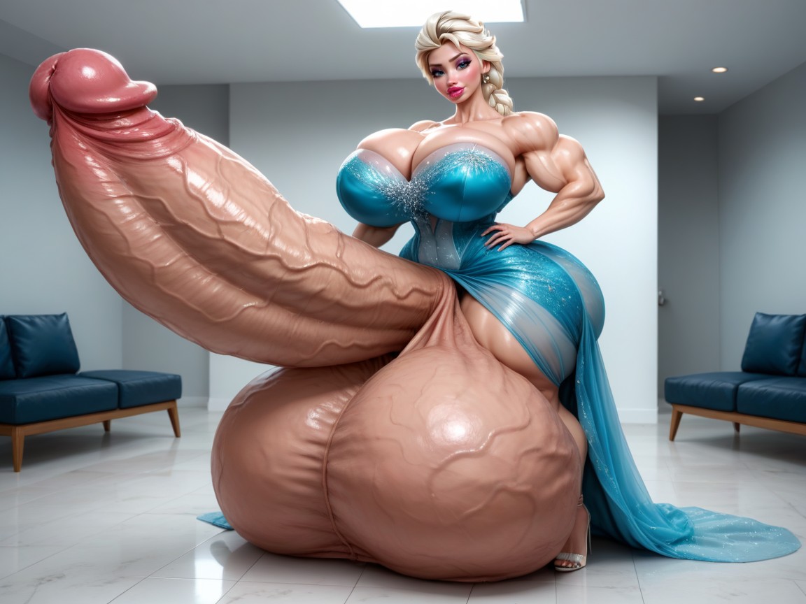 Gorgeous Face, Hyper Impossibly Gigantic Girthy Penis, Rounded Ass Shemale AI Porn