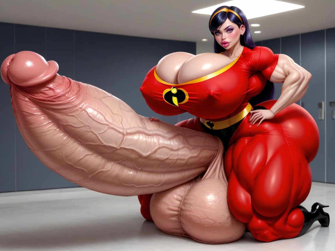 Sexy Face, Hyper Enormous Super Swollen Bimbo Lips, Hyper Supersized Penis Shemale AI Porn