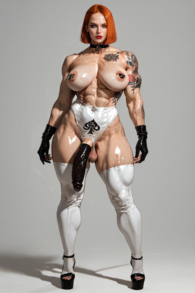 Muscles, Black High Heels, Wearing Condom Shemale AI Porn