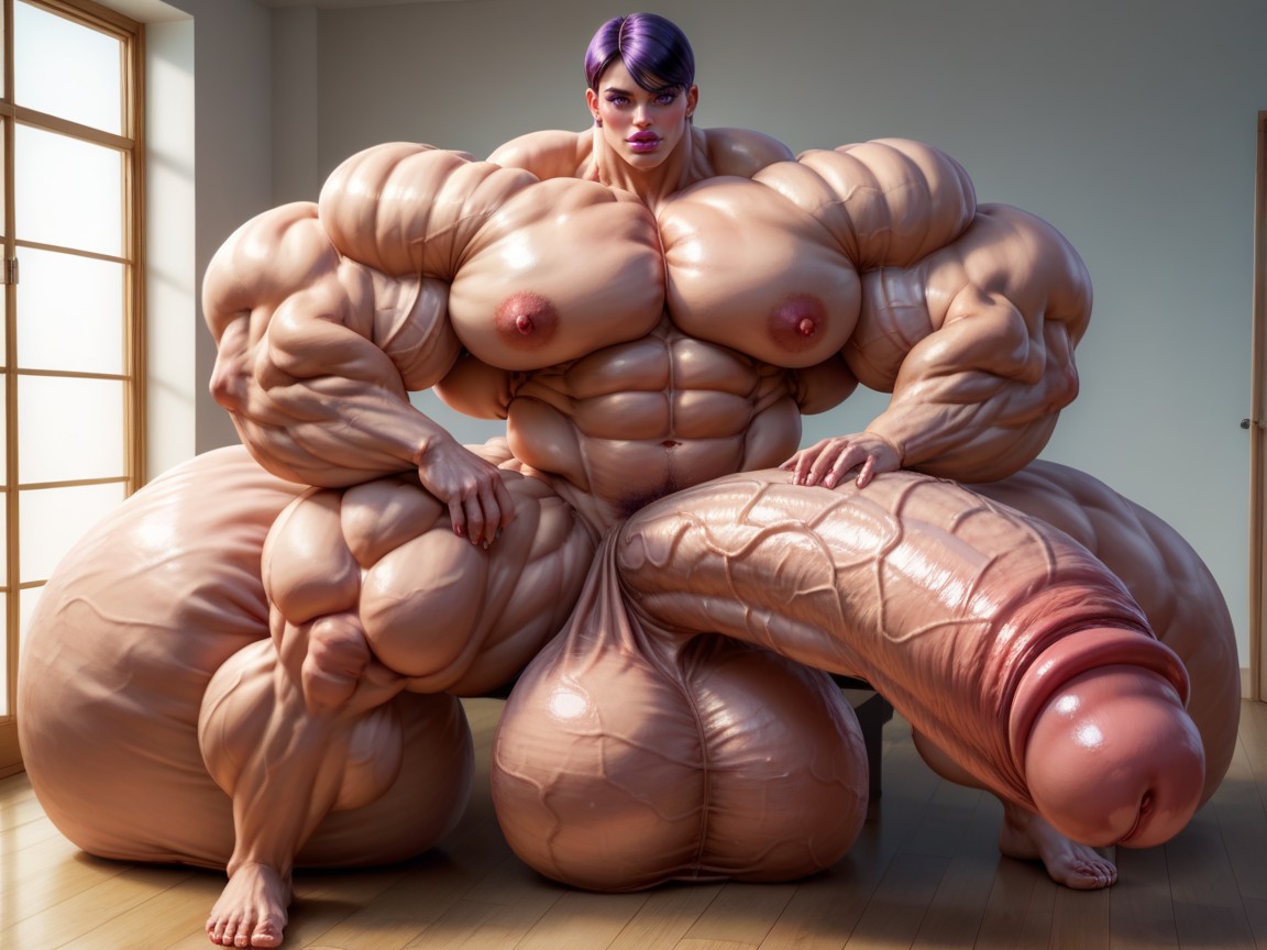 Hyper Gigantic Abs, Hyper Gigantic Glans, Penis Bigger Than Body Shemale AI Porn