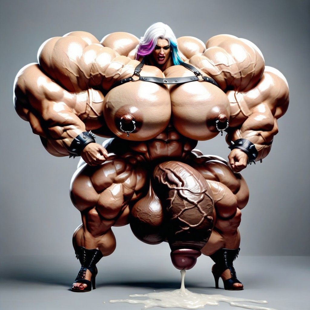 Massive Veiny Abs, Hyper Gigantic Massive Muscles Woman, Gigantic Pectoralis Major Shemale AI Porn