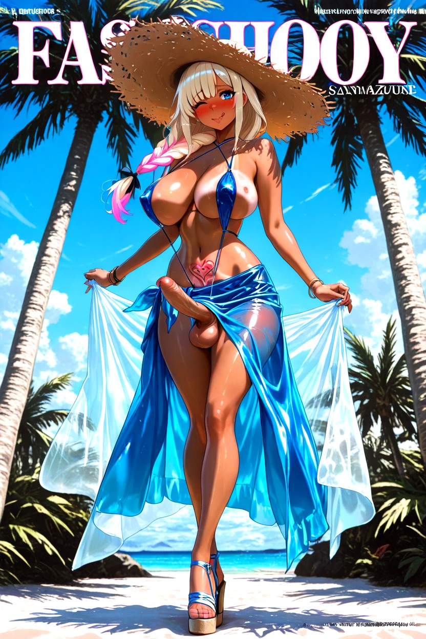 Pretty Face, Angle From Below, See-through Sarong Shemale AI Porn