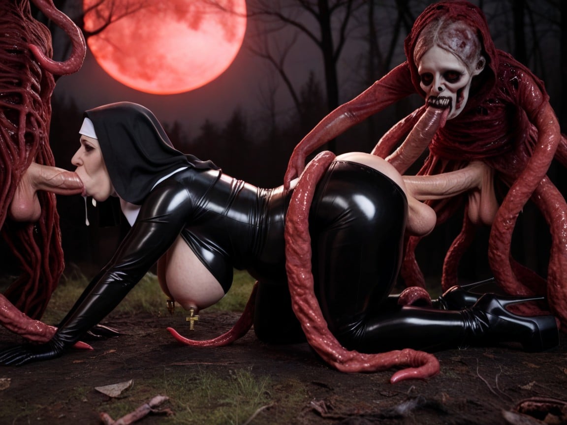Thick, Disgusting Futanari Horror Nun Monsters Orgy, Doggy Style Fucked Shemale AI Porn