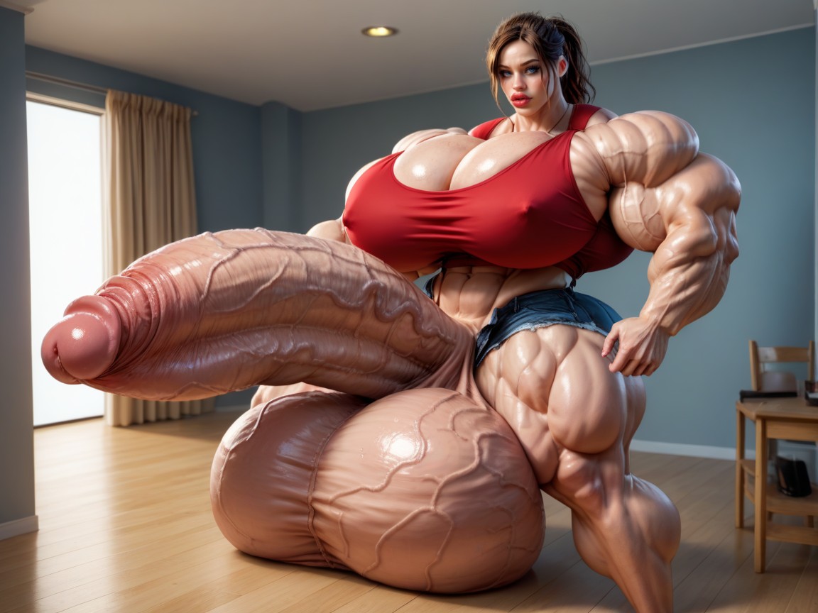 Rounded Ass, Penis Bigger Than Body, Full Body View Shemale AI Porn