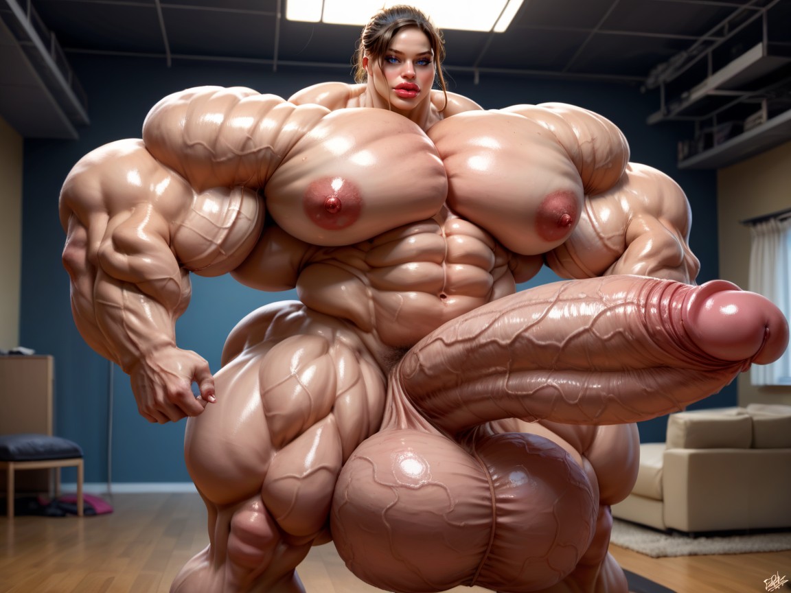 Hyper Absurdly Gigantic Girthy Penis, Full Body View, Hyper Gigantic Penis Shemale AI Porn