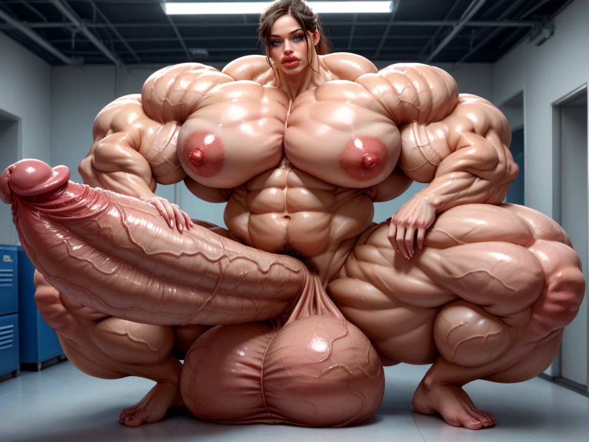 Hyper Gigantic Massive Muscle Hips, Huge Veins On Penis, Rounded Ass Shemale AI Porn